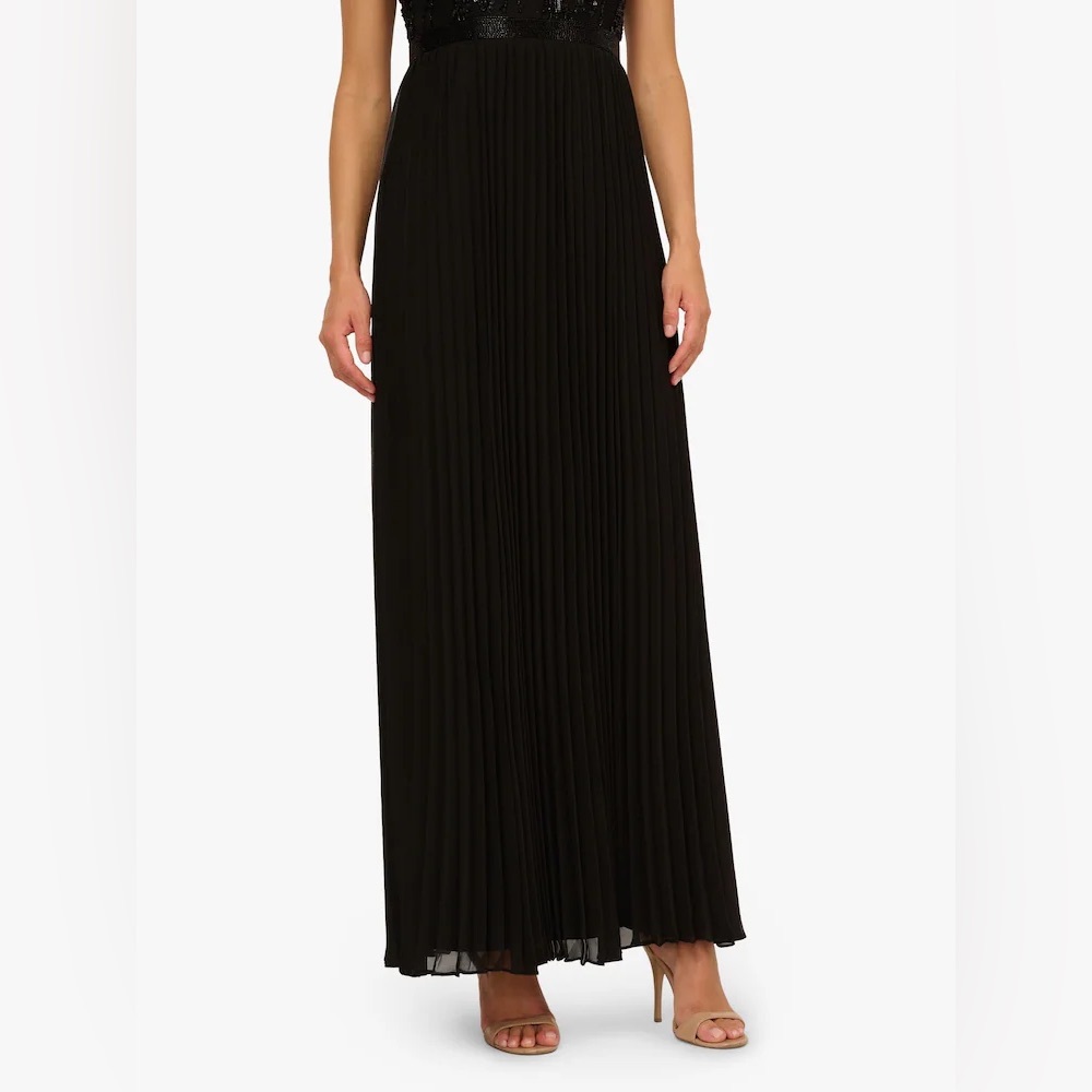 Adrianna Papell Pleated Black Maxi Skirt